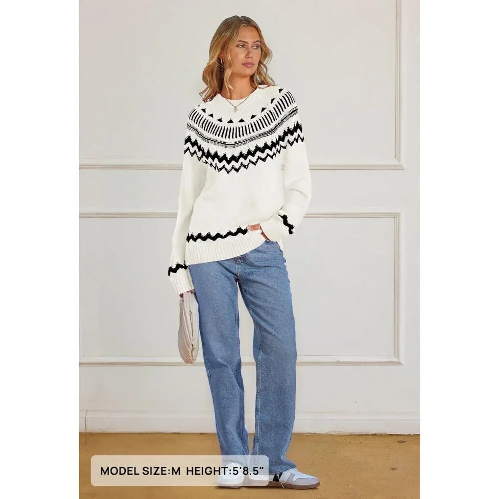 Women's Acrylic Color Block Sweater Crew Neck Long Sleeve Fall Winter Top